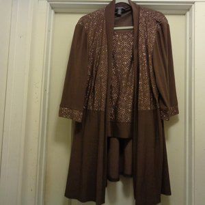 NIGHTLIFE R & M RICHARDS BROWN GOLD GLITTER TOP & JACKET CONNECTED 18 W